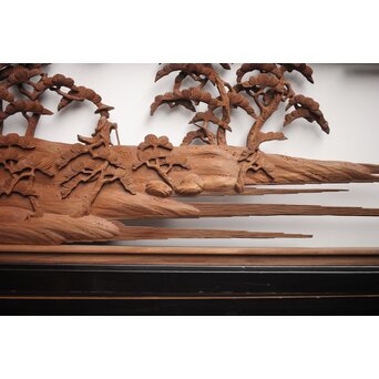 富士に龍 木彫欄間 2枚1組　R0104Y 