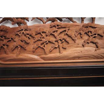 富士に龍 木彫欄間 2枚1組　R0104Y 