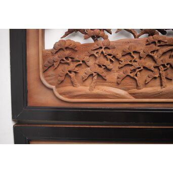 富士に龍 木彫欄間 2枚1組　R0104Y 