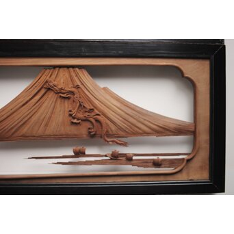 富士に龍 木彫欄間 2枚1組　R0104Y 