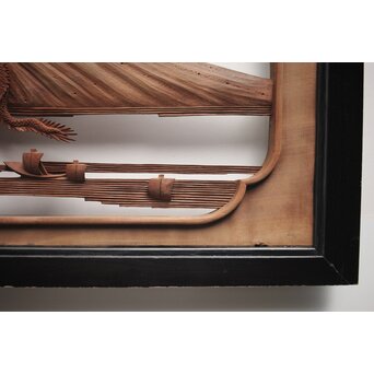 富士に龍 木彫欄間 2枚1組　R0104Y 