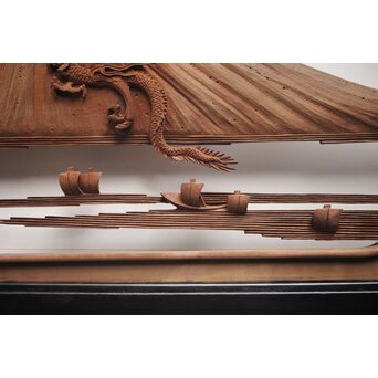 富士に龍 木彫欄間 2枚1組　R0104Y 