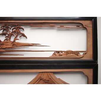 富士に龍 木彫欄間 2枚1組　R0104Y 