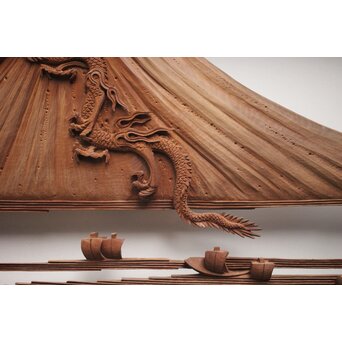 富士に龍 木彫欄間 2枚1組　R0104Y 