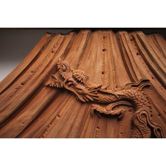 富士に龍 木彫欄間 2枚1組　R0104Y 