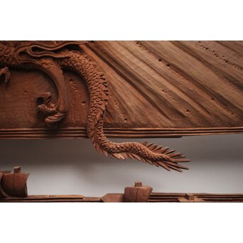 富士に龍 木彫欄間 2枚1組　R0104Y 