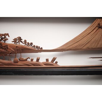 富士に龍 木彫欄間 2枚1組　R0104Y 