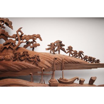 富士に龍 木彫欄間 2枚1組　R0104Y 