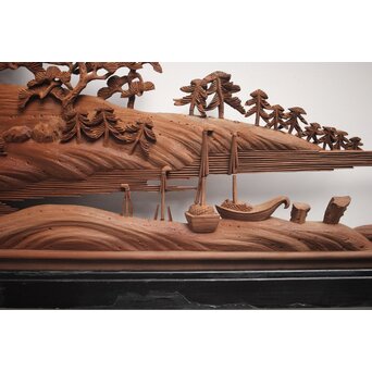 富士に龍 木彫欄間 2枚1組　R0104Y 