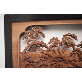 富士に龍 木彫欄間 2枚1組　R0104Y 