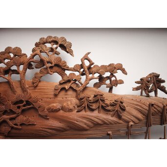 富士に龍 木彫欄間 2枚1組　R0104Y 