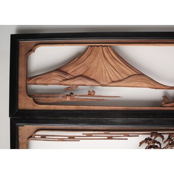 富士に龍 木彫欄間 2枚1組　R0104Y 