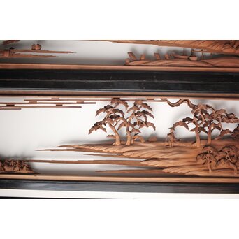 富士に龍 木彫欄間 2枚1組　R0104Y 