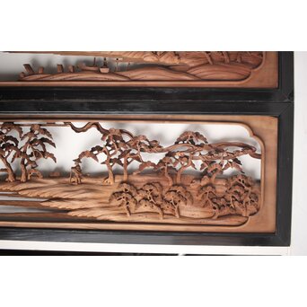 富士に龍 木彫欄間 2枚1組　R0104Y 