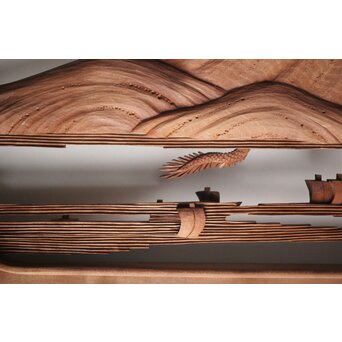 富士に龍 木彫欄間 2枚1組　R0104Y 