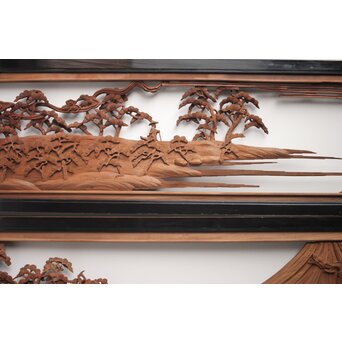 富士に龍 木彫欄間 2枚1組　R0104Y 