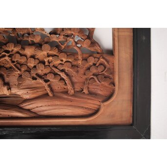 富士に龍 木彫欄間 2枚1組　R0104Y 