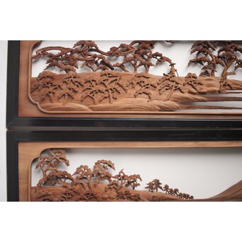 富士に龍 木彫欄間 2枚1組　R0104Y 