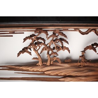 富士に龍 木彫欄間 2枚1組　R0104Y 