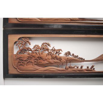 富士に龍 木彫欄間 2枚1組　R0104Y 