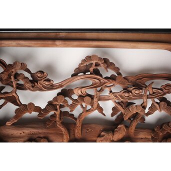 富士に龍 木彫欄間 2枚1組　R0104Y 