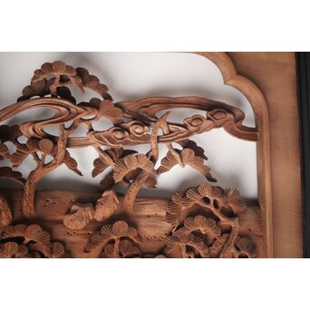 富士に龍 木彫欄間 2枚1組　R0104Y 