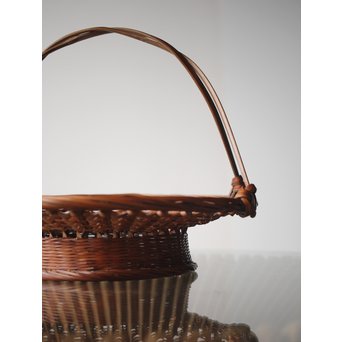 初代 田辺竹雲斎 一文字形手付 果物竹籠 二代識箱付　U252 