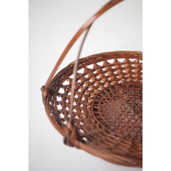 初代 田辺竹雲斎 一文字形手付 果物竹籠 二代識箱付　U252 