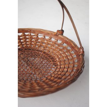 初代 田辺竹雲斎 一文字形手付 果物竹籠 二代識箱付　U252 