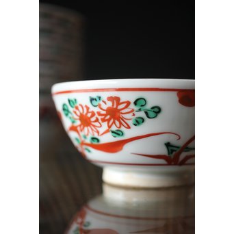 清水六兵衛 呉洲赤絵菊竹向付9/10客 呉須赤絵碗 共箱　P252 