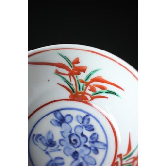 清水六兵衛 呉洲赤絵菊竹向付9/10客 呉須赤絵碗 共箱　P252 