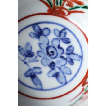 清水六兵衛 呉洲赤絵菊竹向付9/10客 呉須赤絵碗 共箱　P252 