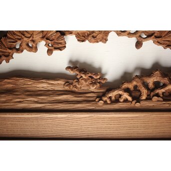 諏訪立川流宮彫か 清水虎銘 鶴亀吉祥堅木長尺木彫欄間 2枚1組　R0105Y 