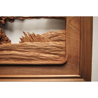 諏訪立川流宮彫か 清水虎銘 鶴亀吉祥堅木長尺木彫欄間 2枚1組　R0105Y 