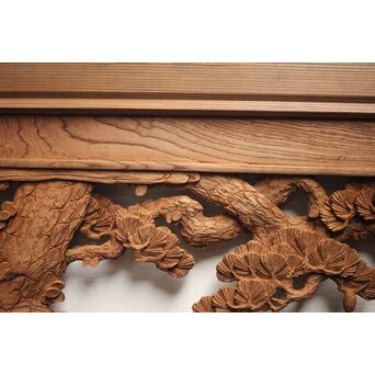 諏訪立川流宮彫か 清水虎銘 鶴亀吉祥堅木長尺木彫欄間 2枚1組　R0105Y 