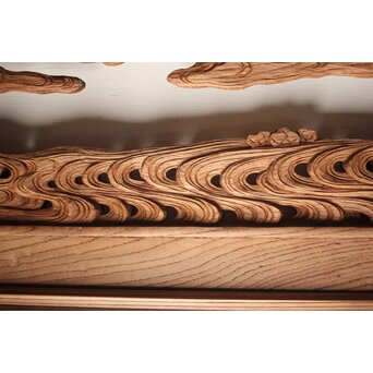 諏訪立川流宮彫か 清水虎銘 鶴亀吉祥堅木長尺木彫欄間 2枚1組　R0105Y 