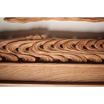 諏訪立川流宮彫か 清水虎銘 鶴亀吉祥堅木長尺木彫欄間 2枚1組　R0105Y 