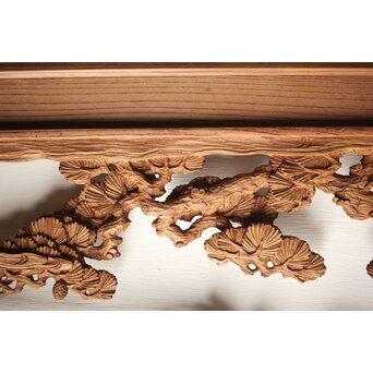 諏訪立川流宮彫か 清水虎銘 鶴亀吉祥堅木長尺木彫欄間 2枚1組　R0105Y 