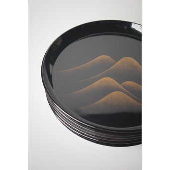 遠山蒔絵 研ぎ出し蒔絵丸盆 6枚1組　Q277 