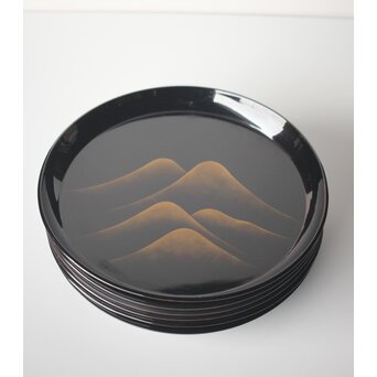 遠山蒔絵 研ぎ出し蒔絵丸盆 6枚1組　Q277 