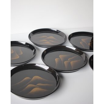 遠山蒔絵 研ぎ出し蒔絵丸盆 6枚1組　Q277 