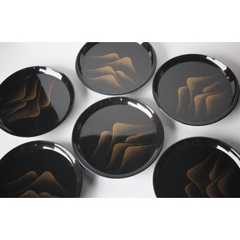 遠山蒔絵 研ぎ出し蒔絵丸盆 6枚1組　Q277 