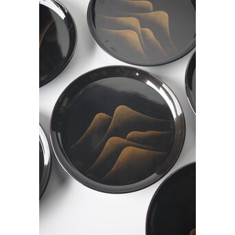 遠山蒔絵 研ぎ出し蒔絵丸盆 6枚1組　Q277 