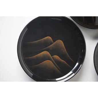 遠山蒔絵 研ぎ出し蒔絵丸盆 6枚1組　Q277 