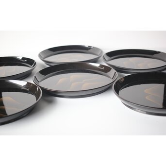 遠山蒔絵 研ぎ出し蒔絵丸盆 6枚1組　Q277 