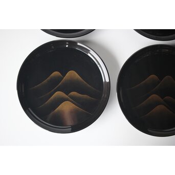 遠山蒔絵 研ぎ出し蒔絵丸盆 6枚1組　Q277 