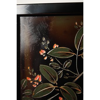 村上堆朱 稲垣豊秋 彫漆鶉三彩器局　Q278 