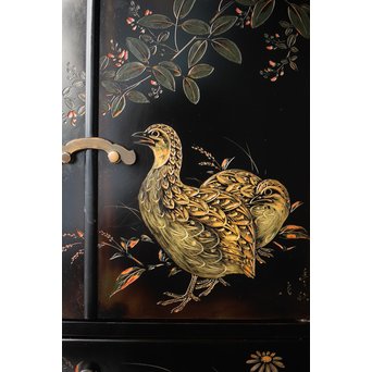 村上堆朱 稲垣豊秋 彫漆鶉三彩器局　Q278 