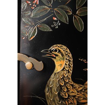 村上堆朱 稲垣豊秋 彫漆鶉三彩器局　Q278 