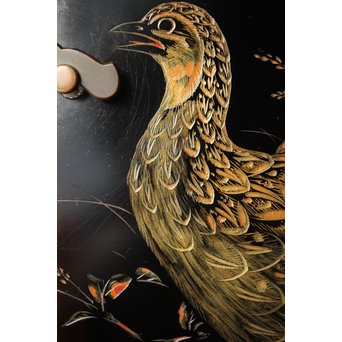 村上堆朱 稲垣豊秋 彫漆鶉三彩器局　Q278 